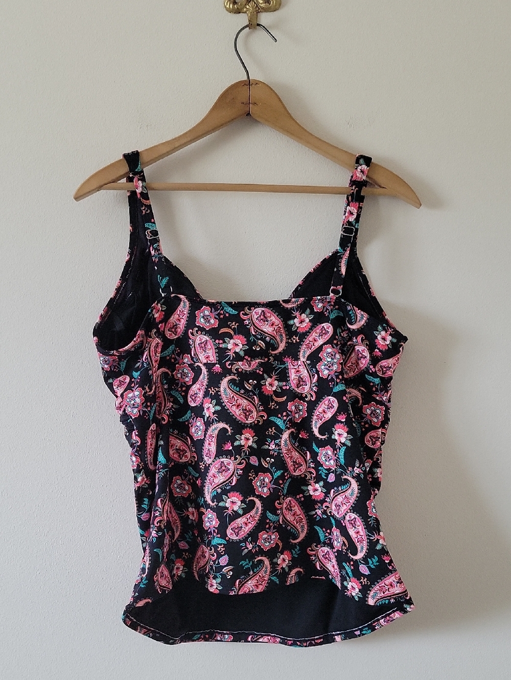 Lands' End Black Pink Paisley Sweetheart Wrap Underwire Tankini Top Size 16 - Picture 3 of 5